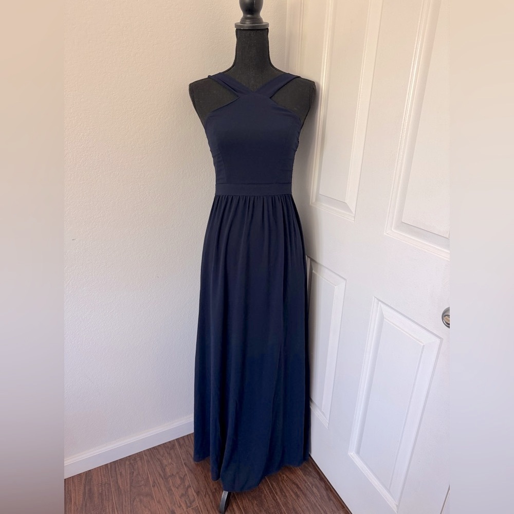 Lulus Air of Romance Halter Neck Maxi Dress in Navy